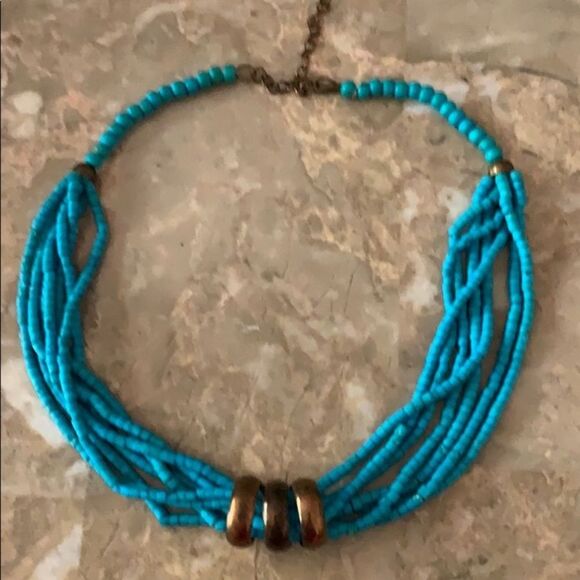 Vintage Turquoise multistrand necklace 3 copper rings with clasp closure - Picture 1 of 5